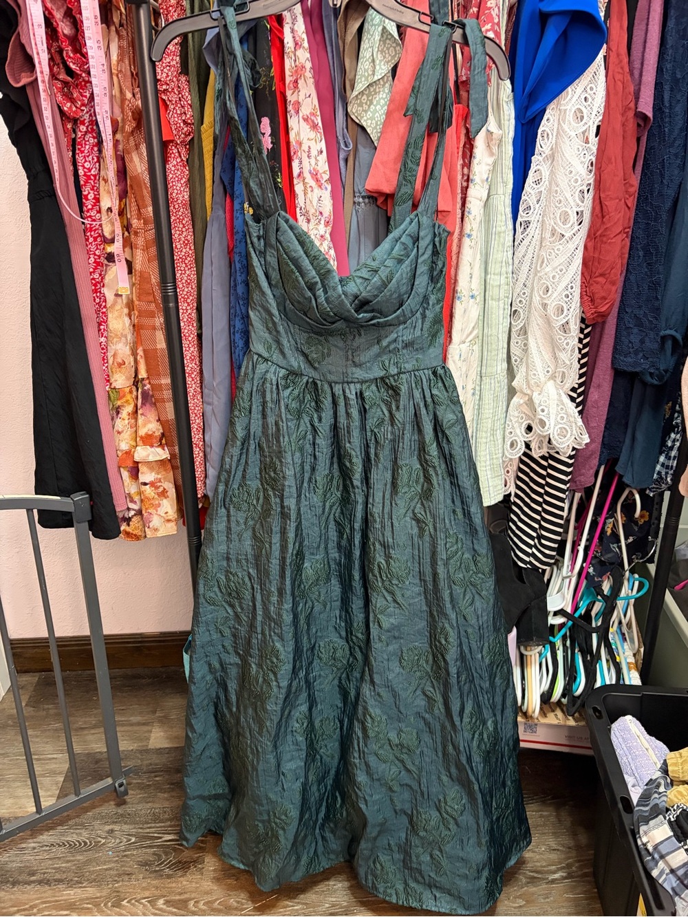 Lulu's Deep Forest Green Textured Maxi Dress with Tie Straps